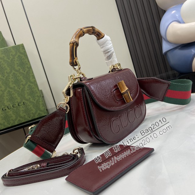 Gucci專櫃古馳最新款Bamboo 1947系列迷你竹節手提包肩背女包 jh2445型號：786482